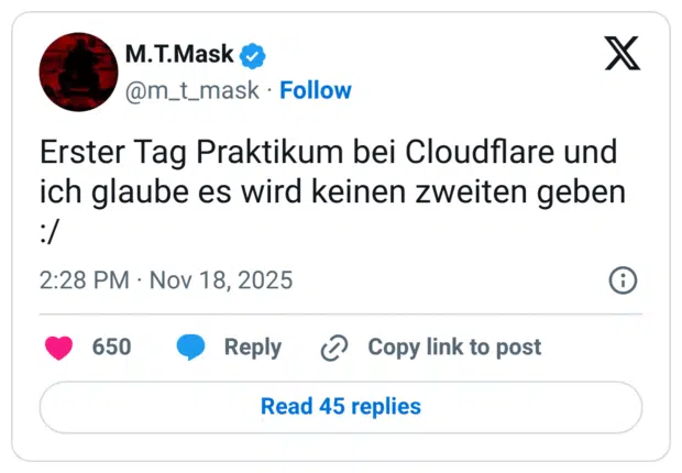 Erster Tag Praktikum bei Cloudflare und ich glaube es wird keinen zweiten geben :/