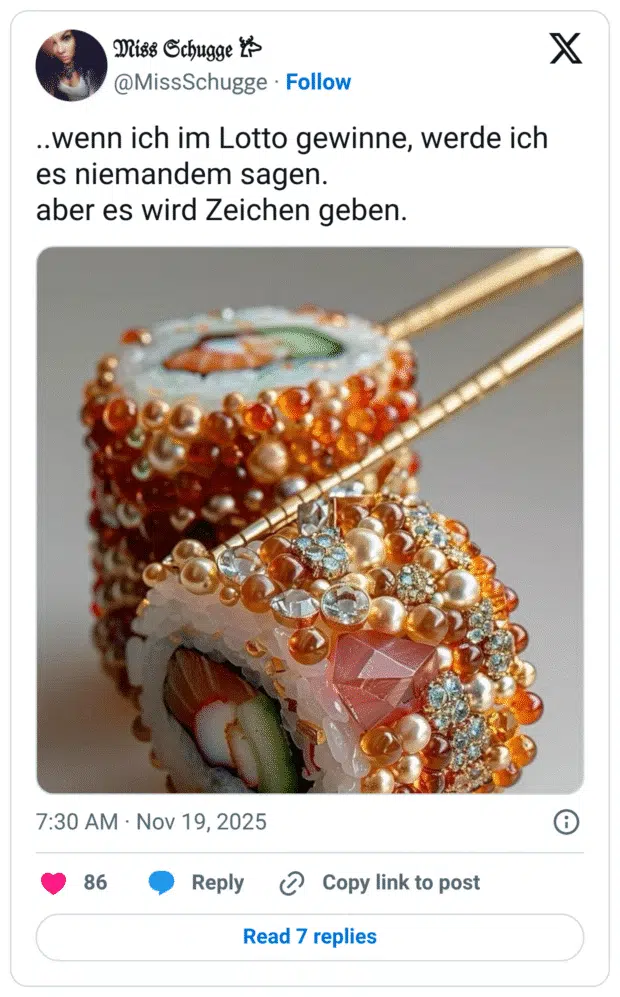 wenn ich im Lotto gewinne, werde ich es niemandem sagen. aber es wird Zeichen geben.
