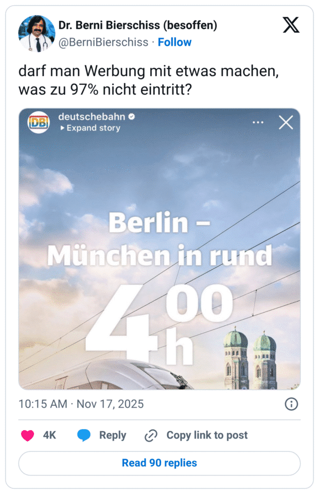 darf man Werbung mit etwas machen, was zu 97% nicht eintritt? DB