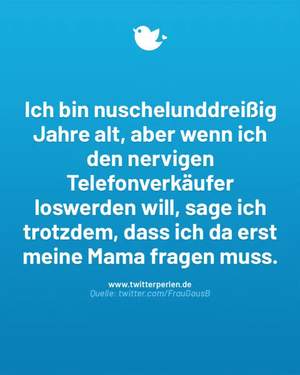 Ich bin nuschelunddreißig Jahre alt, aber wenn ich den nervigen Telefonverkäufer loswerden will, sage ich trotzdem, dass ich da erst meine Mama fragen muss.