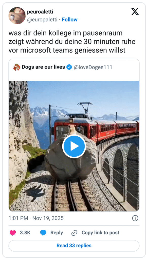 was dir dein kollege im pausenraum zeigt während du deine 30 minuten ruhe vor microsoft teams geniessen willst Dogs are our lives