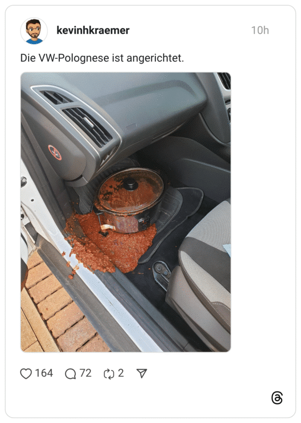 Die VW-Polognese ist angerichtet.