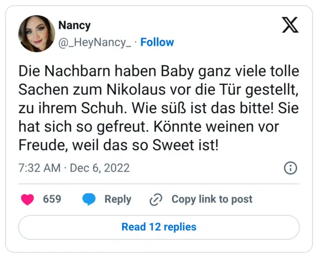 Die Nachbarn haben Baby ganz viele tolle Sachen zum Nikolaus vor die Tür gestellt, zu ihrem Schuh. Wie süß ist das bitte! Sie hat sich so gefreut. Könnte weinen vor Freude, weil das so Sweet ist!