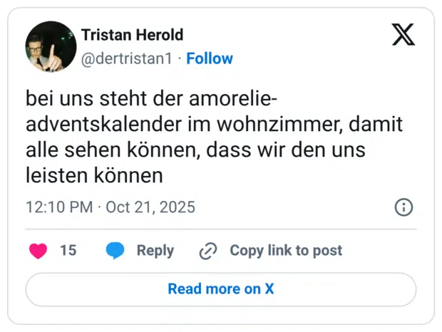 bei uns steht der amorelie-adventskalender im wohnzimmer, damit alle sehen können, dass wir den uns leisten können