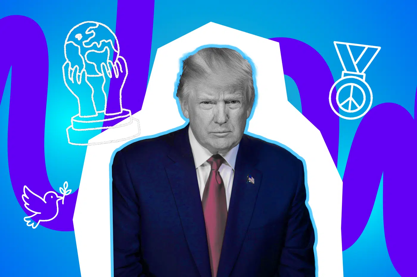 Trump umgeben von einer Medaille, dem Friedenspreis der Fifa und einer Friedenstaube.