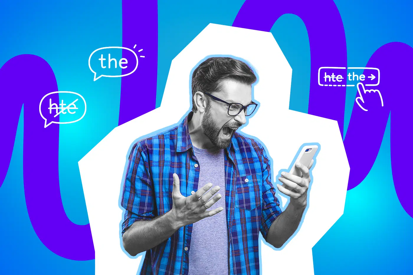 Ein Mann ärgert sich über Autokorrektur-Fehler auf seinem Smartphone.