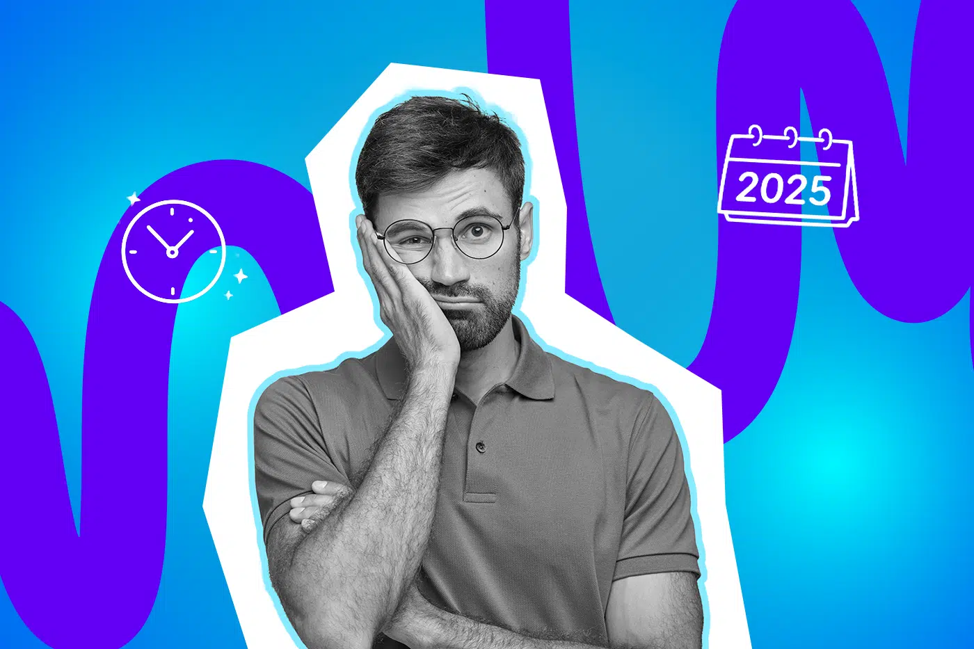 Ein Mann wirkt müde und nachdenklich, den Kopf in die Hand gestützt. Das Bild steht für Rückblick, Zeitdruck oder gemischte Gefühle zum Jahr 2025.