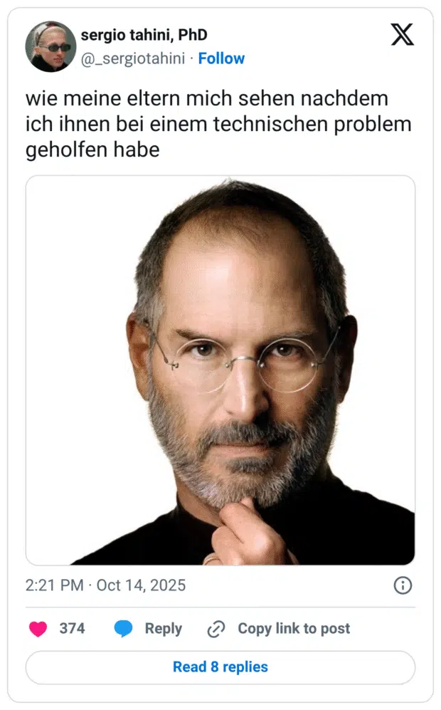 wie meine eltern mich sehen nachdem ich ihnen bei einem technischen problem geholfen habe