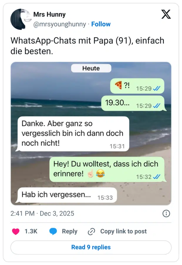 WhatsApp-Chats mit Papa (91), einfach die besten.