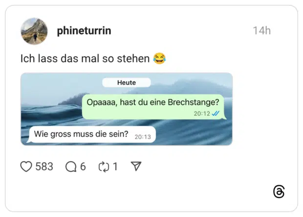Ich lass das mal so stehen: Opaaaa, hast du eine Brechstange? Wie gross muss die sein?