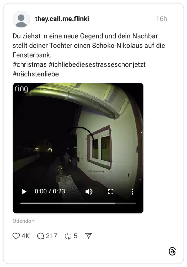 Du ziehst in eine neue Gegend und dein Nachbar stellt deiner Tochter einen Schoko-Nikolaus auf die Fensterbank.