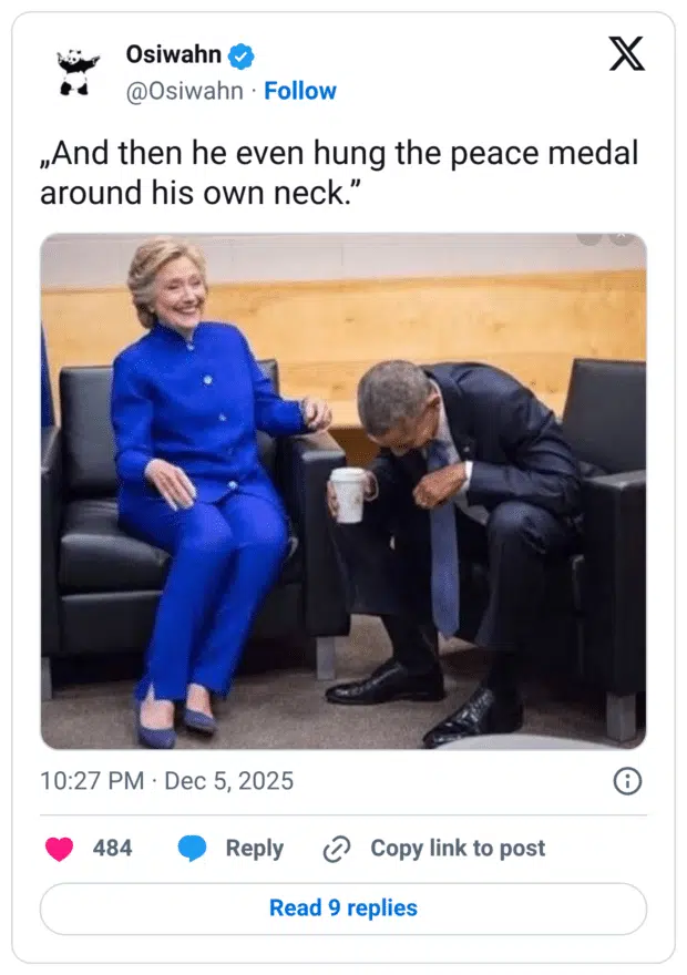 And then he even hung the peace medal around his own neck."