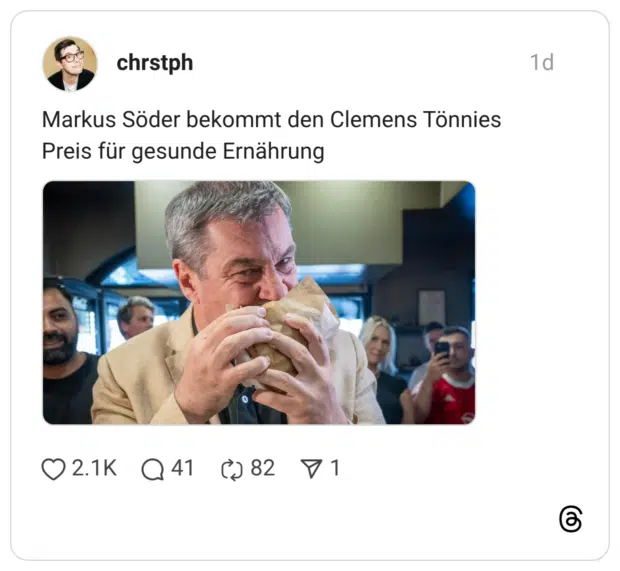 Markus Söder bekommt den Clemens Tönnies Preis für gesunde Ernährung