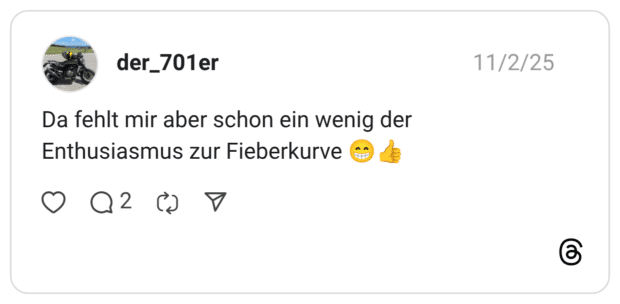 Da fehlt mir aber schon ein wenig der Enthusiasmus zur Fieberkurve
