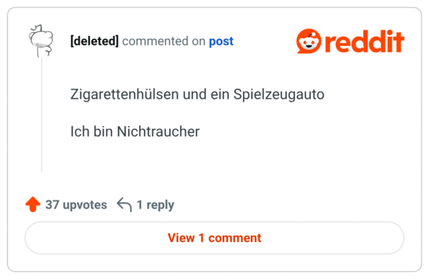 Zigarettenhülsen und ein Spielzeugauto Ich bin Nichtraucher