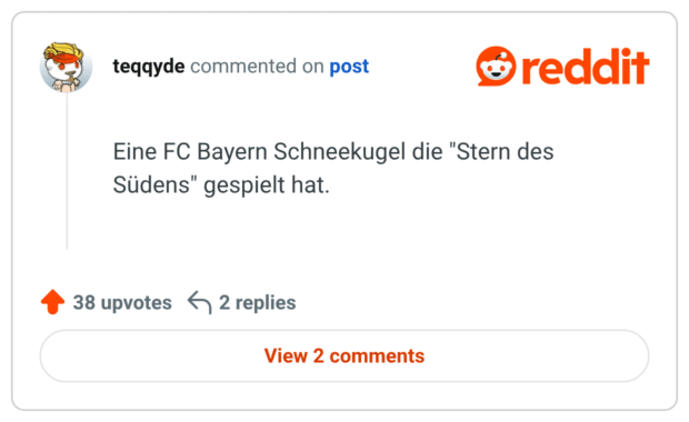 eine FC Bayern Schneekugel die "Stern des Südens" gespielt hat.