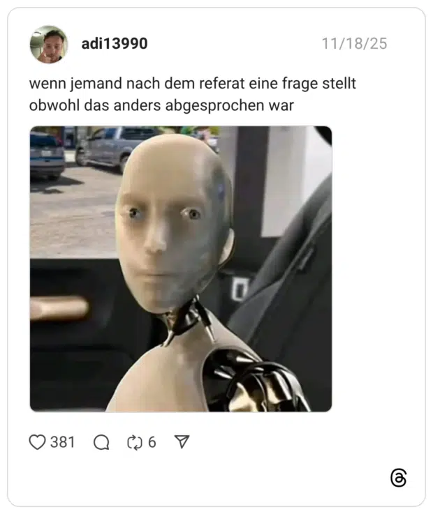 wenn jemand nach dem referat eine frage stellt obwohl das anders abgesprochen war