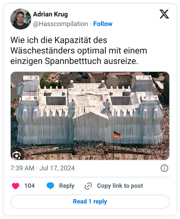 Wie ich die Kapazität des Wäscheständers optimal mit einem einzigen Spannbetttuch ausreize.