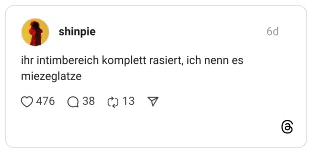 ihr intimbereich komplett rasiert, ich nenn es miezeglatze