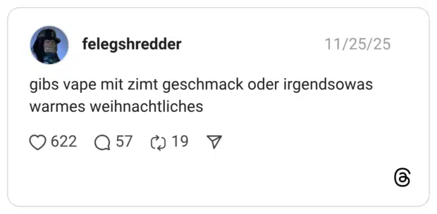 gibs vape mit zimt geschmack oder irgendsowas warmes weihnachtliches