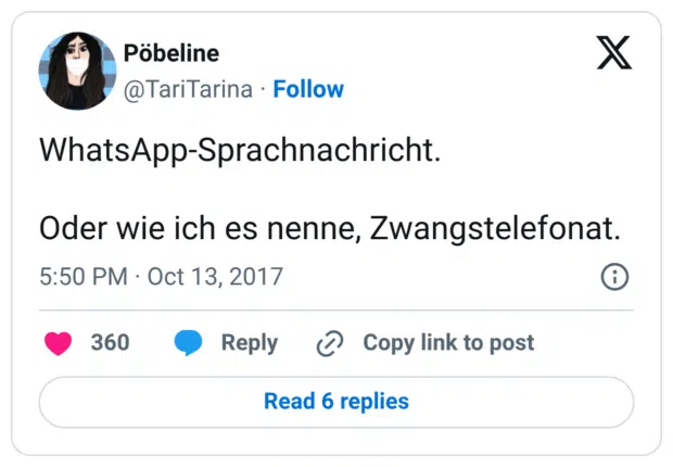WhatsApp-Sprachnachricht. Oder wie ich es nenne, Zwangstelefonat.