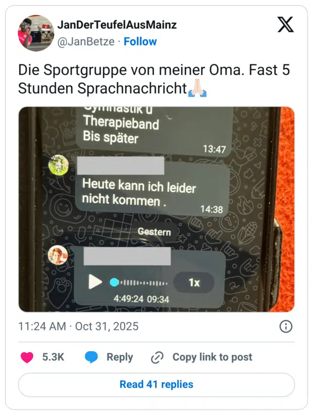 Die Sportgruppe von meiner Oma. Fast 5 Stunden Sprachnachricht🙏🏻