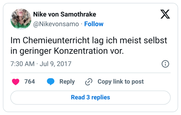 Im Chemieunterricht lag ich meist selbst in geringer Konzentration vor.