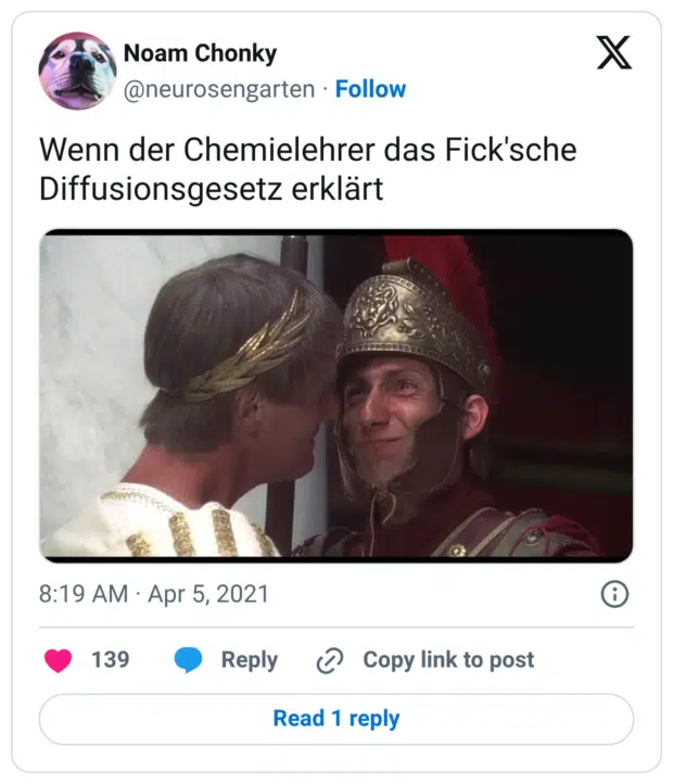 Wenn der Chemielehrer das Fick'sche Diffusionsgesetz erklärt