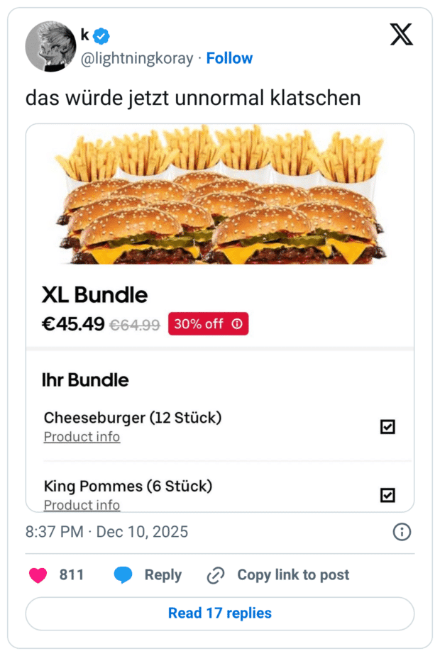 das würde jetzt unnormal klatschen