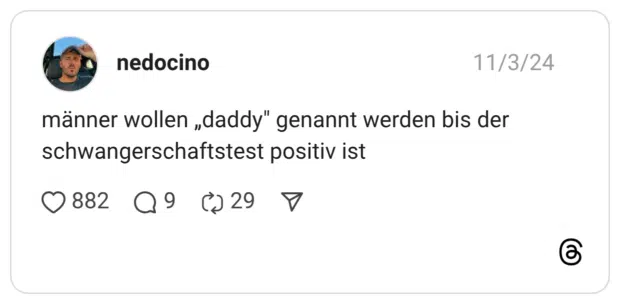 männer wollen „daddy" genannt werden bis der schwangerschaftstest positiv ist