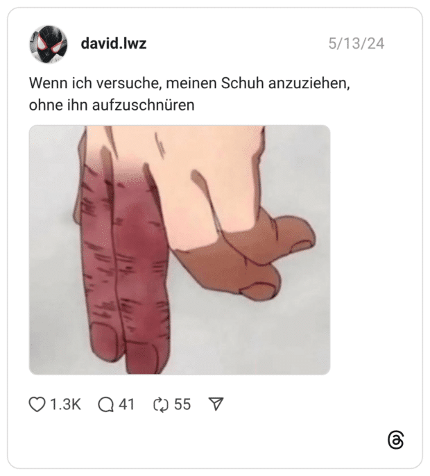 Wenn ich versuche, meinen Schuh anzuziehen, ohne ihn aufzuschnüren