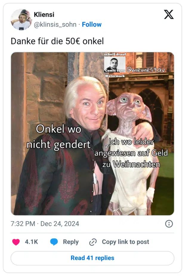 Danke für die 50€ onkel