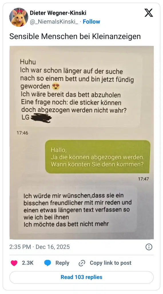 Sensible Menschen bei Kleinanzeigen