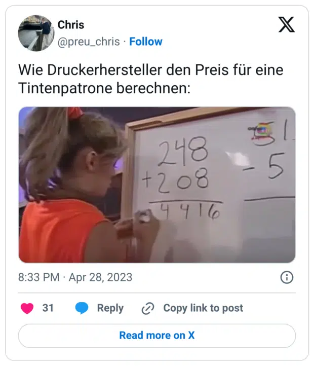 Wie Druckerhersteller den Preis für eine Tintenpatrone berechnen: