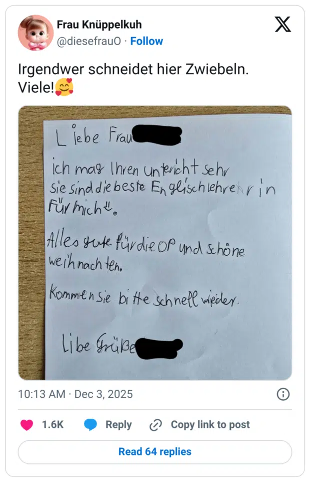 Irgendwer schneidet hier Zwiebeln. Viele!