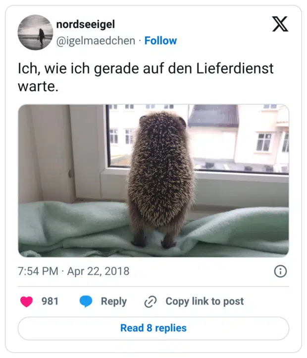 Ich, wie ich gerade auf den Lieferdienst warte.