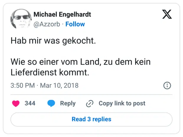 Hab mir was gekocht. Wie so einer vom Land, zu dem kein Lieferdienst kommt.