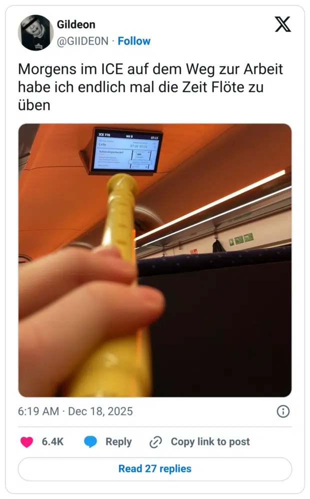 Morgens im ICE auf dem Weg zur Arbeit habe ich endlich mal die Zeit Flöte zu üben