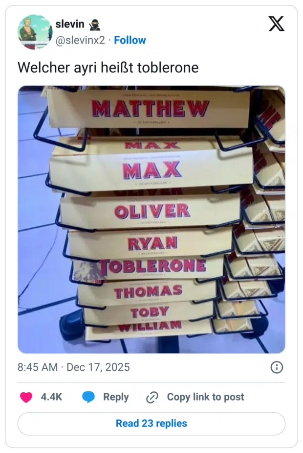 Welcher ayri heißt toblerone