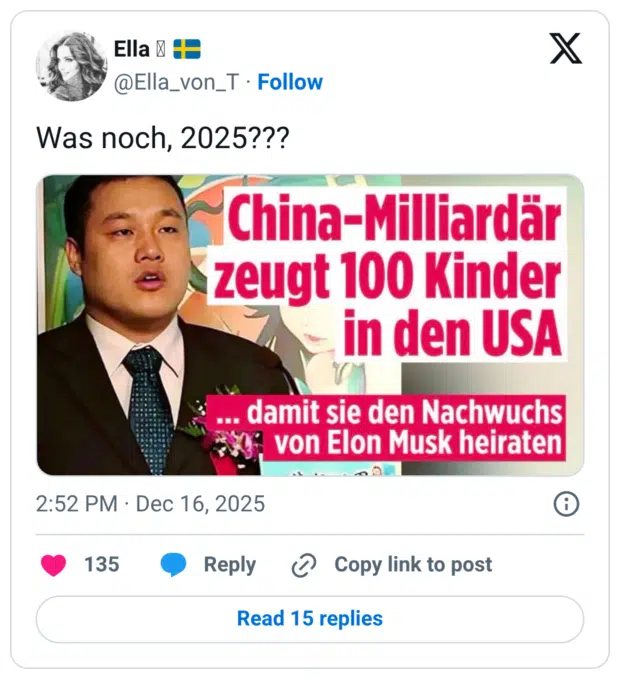 China-Milliardär zeugt 100 Kinder in den USA ... damit sie den Nachwuchs von Elon Musk heiraten