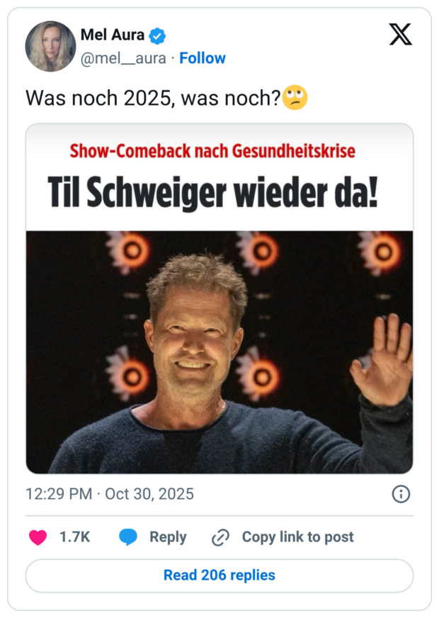 was noch? Show-Comeback nach Gesundheitskrise Til Schweiger wieder dal