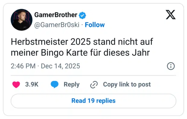 Herbstmeister 2025 stand nicht auf meiner Bingo Karte für dieses Jahr