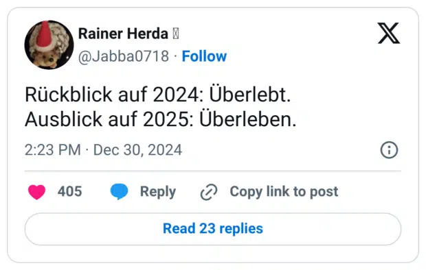 Rückblick auf 2024: Überlebt. Ausblick auf 2025: Überleben