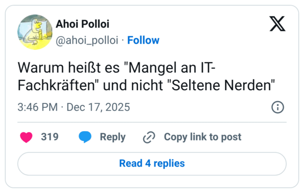 Warum heißt es "Mangel an IT- Fachkräften" und nicht "Seltene Nerden"