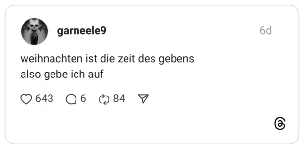 weihnachten ist die zeit des gebens also gebe ich auf
