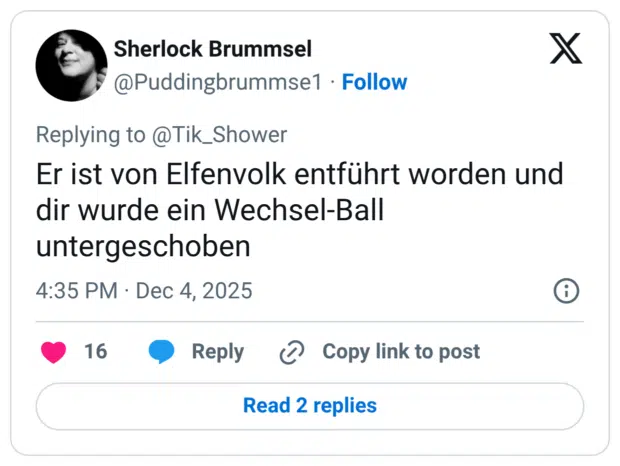 Er ist von Elfenvolk entführt worden und dir wurde ein Wechsel-Ball untergeschoben