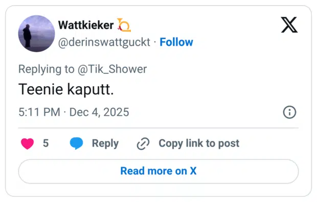 @derinswattguckt · 4. Dez. Teenie kaputt.