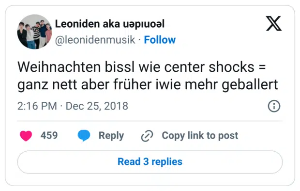Weihnachten bissl wie center shocks = ganz nett aber früher iwie mehr geballert