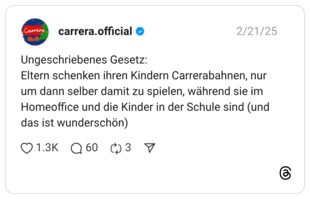 Ungeschriebenes Gesetz: Eltern schenken ihren Kindern Carrerabahnen, nur um dann selber damit zu spielen, während sie im Homeoffice und die Kinder in der Schule sind (und das ist wunderschön)