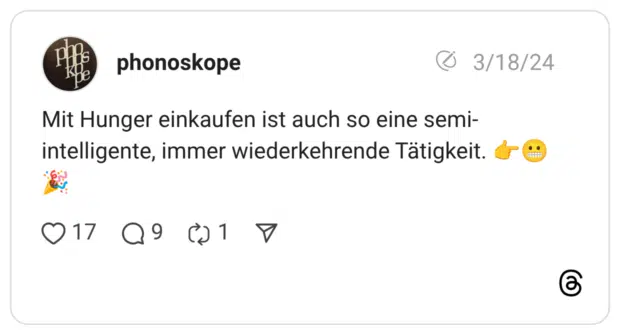 Mit Hunger einkaufen ist auch so eine semi-intelligente, immer wiederkehrende Tätigkeit. :nach_rechts_zeigen::grimasse::tada: